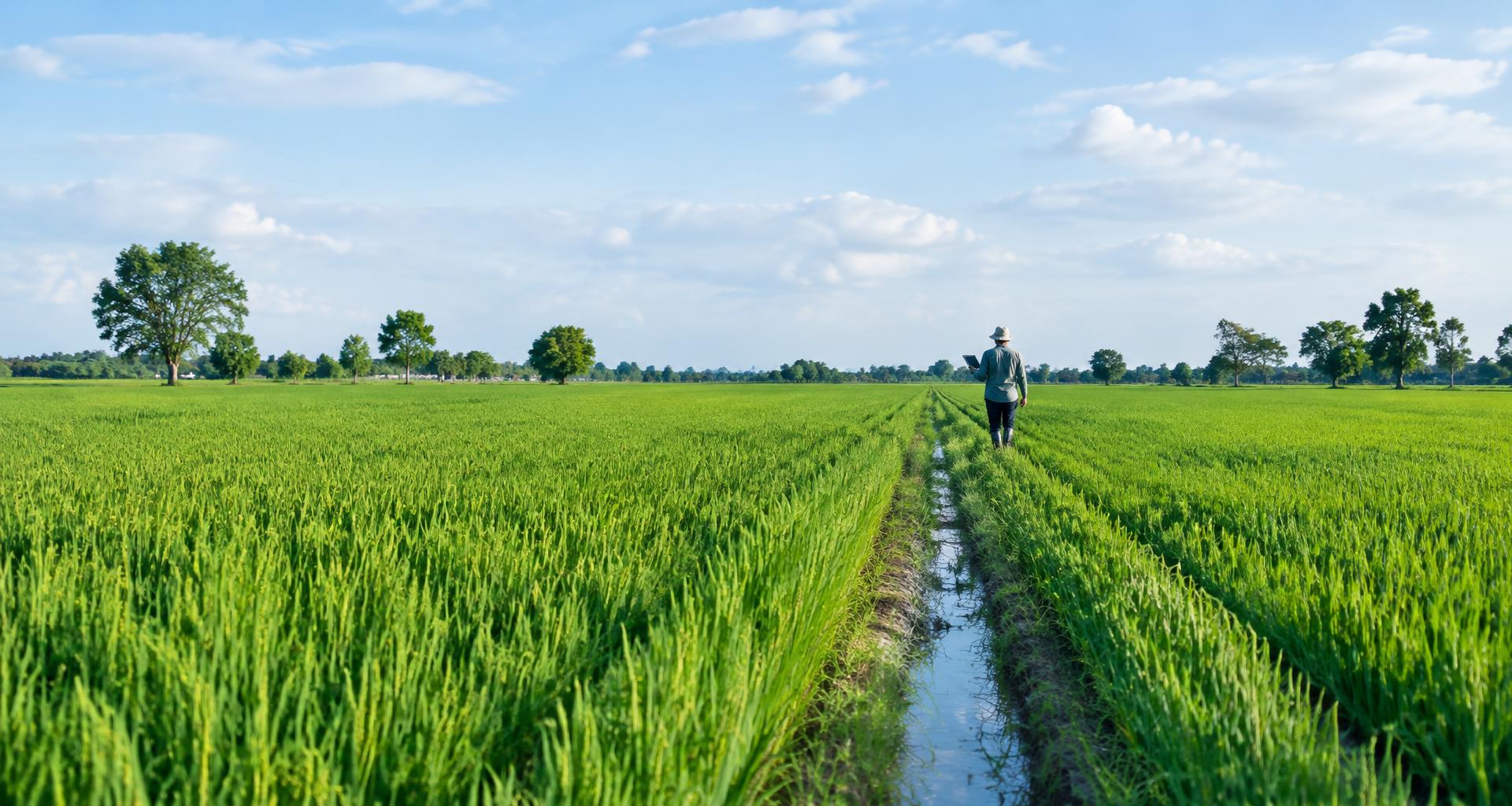 Illustrative rice fields and an irrigation channel